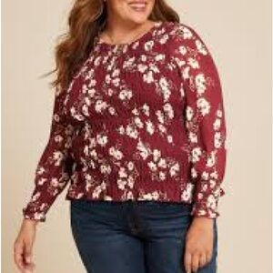 Women’s Maurice’s Plus Size Floral Burgundy Women's Top